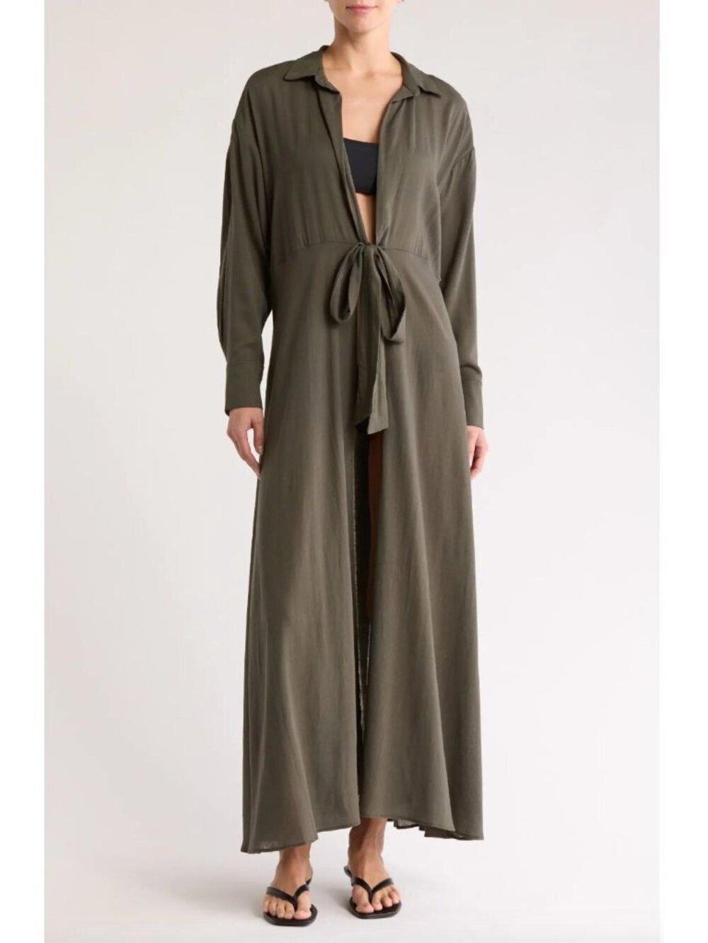 Boamar Rosalie Linen Blend Kimono Cover Up Army Green Womens Size Small